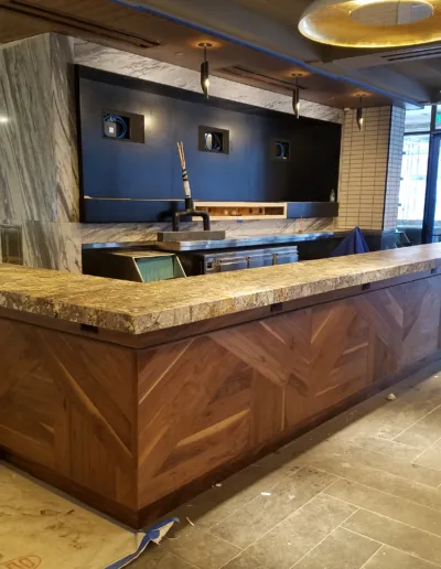 A bar is being built in a restaurant.