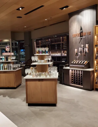 A display of wine bottles in a store.