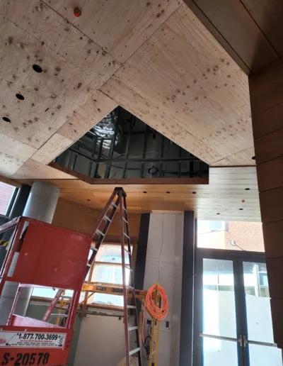 The ceiling of a building under construction.