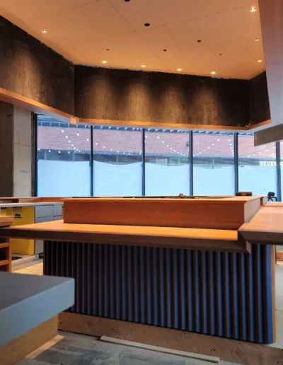 The interior of a restaurant is under construction.