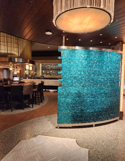 A large glass wall in a restaurant.