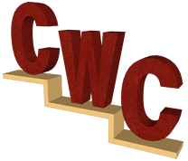 The cwc logo on a black background.